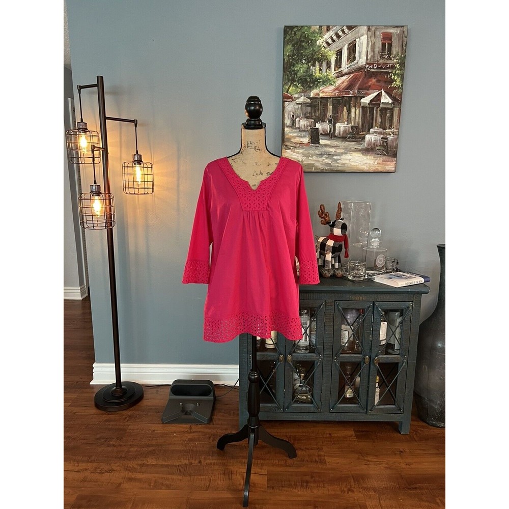 Krazy Kat women’s floral embroidered blouse top tunic xxl pink